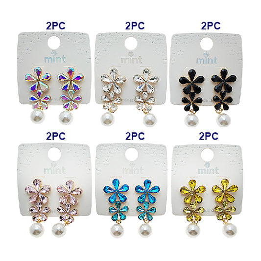 Crystal Flower Pearl Drop Earring