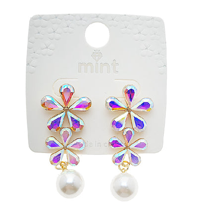 Crystal Flower Pearl Drop Earring