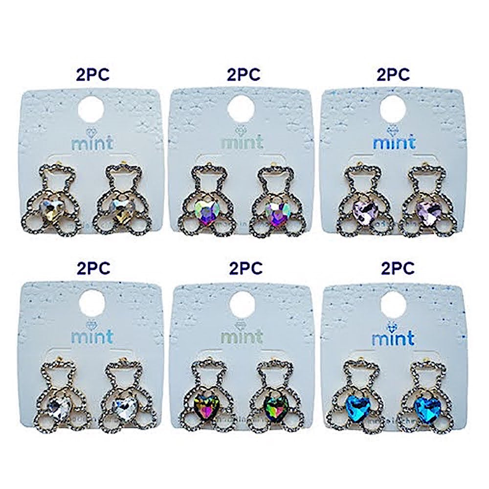 Crystal Heart Teddy Bear Post Earring