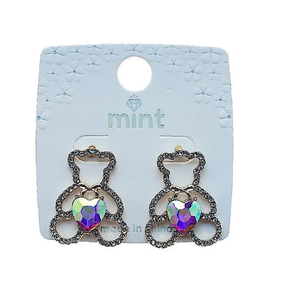 Crystal Heart Teddy Bear Post Earring