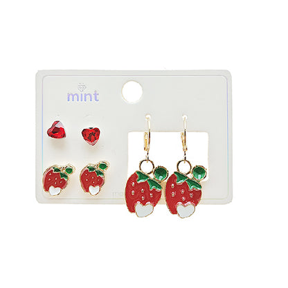 3 Pair Strawberry Stud Set