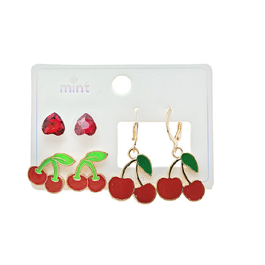 3 Pair Cherry Stud Set