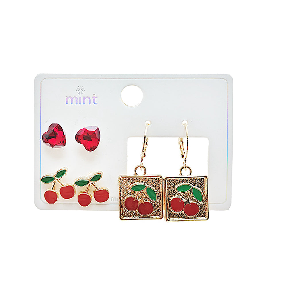 3 Pair Cherry Stud Set