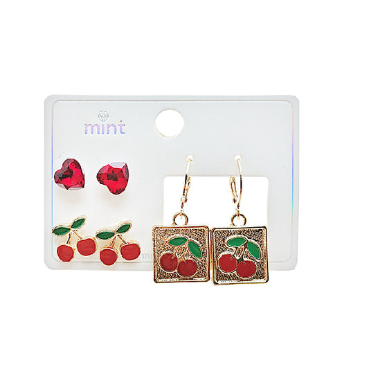 3 Pair Cherry Stud Set
