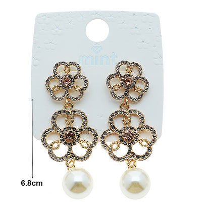 Rhinestone Flower Pearl Drop Earring