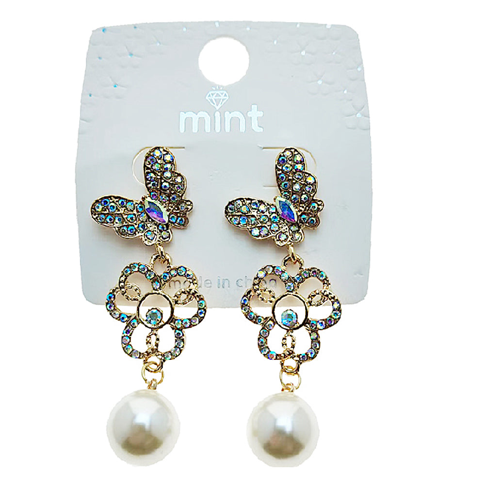 Pavé Butterfly Flower Pearl Earring