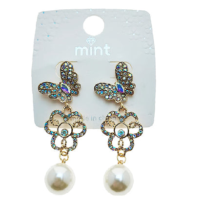 Pavé Butterfly Flower Pearl Earring