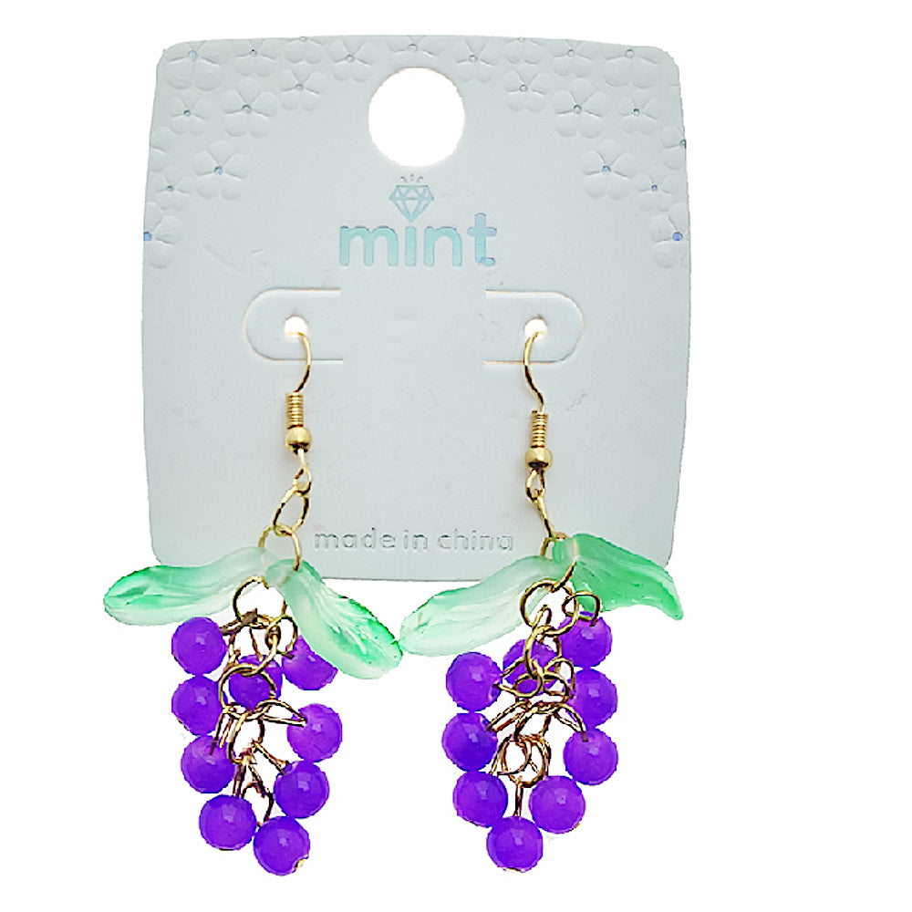 Beaded Grape Drop Earring