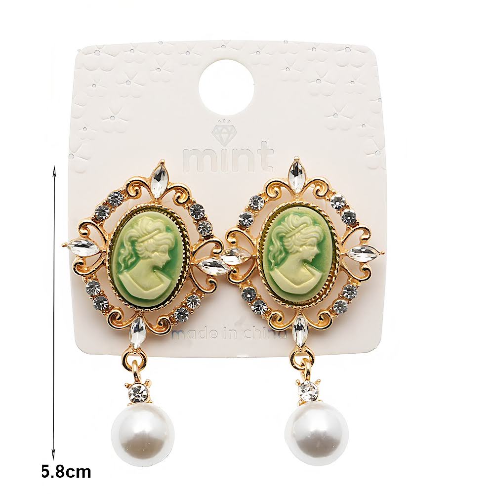 Victorian Lady Cameo Pearl Drop Earring