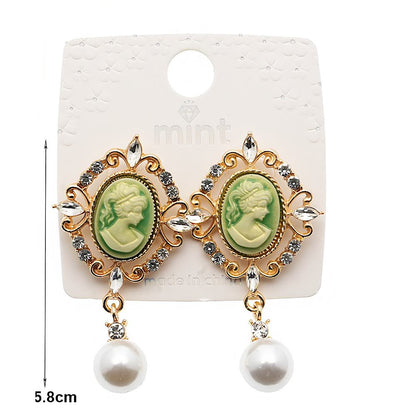 Victorian Lady Cameo Pearl Drop Earring