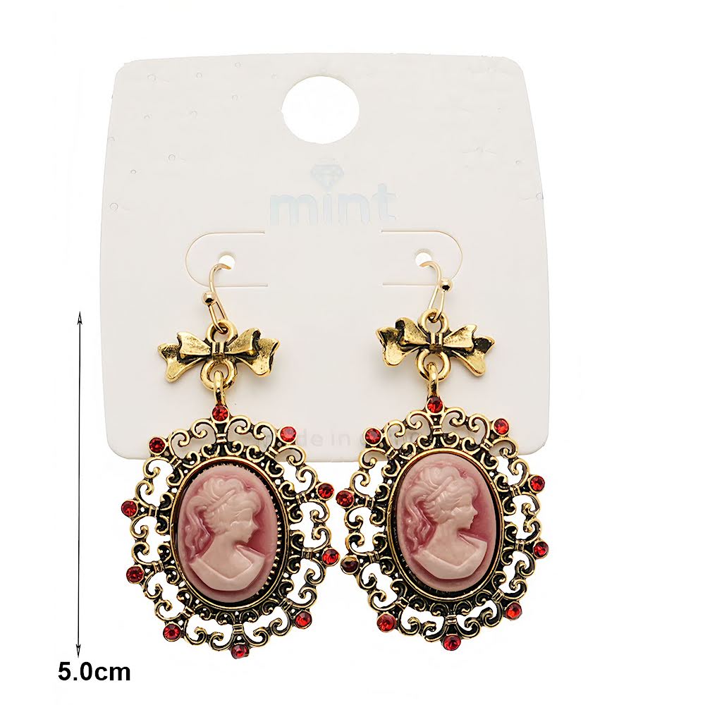 Victorian Lady Cameo Bow Drop Earring