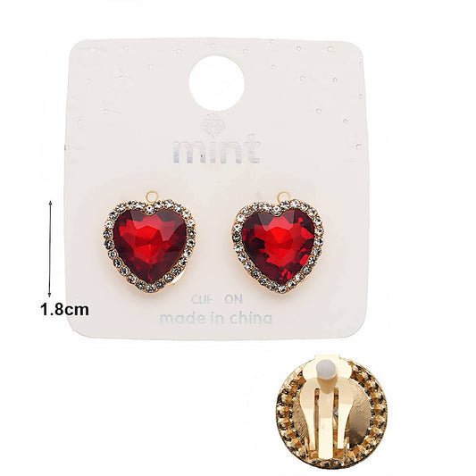 Clip On Heart Crystal Earring