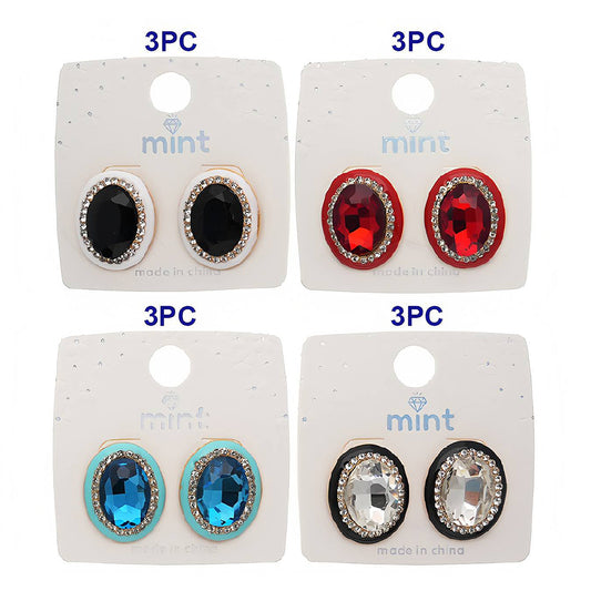 Enamel Rhinestone Halo Oval Earring