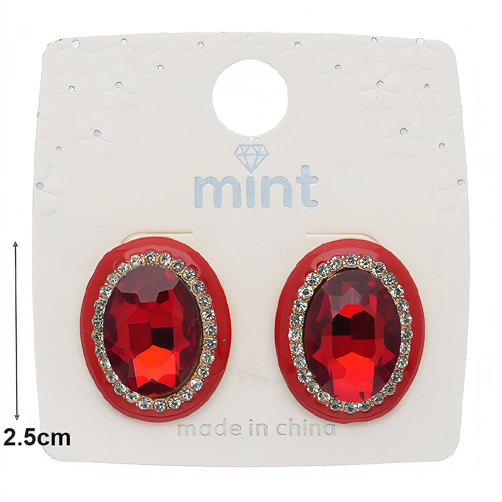 Enamel Rhinestone Halo Oval Earring
