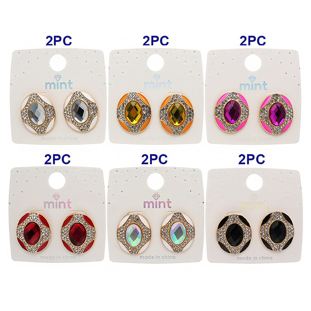 Enamel Rhinestone Oval Earring