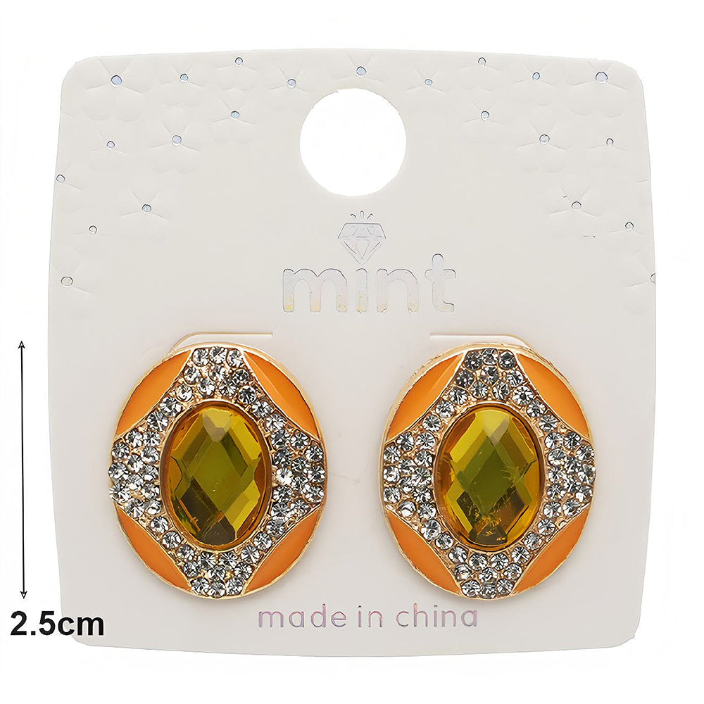 Enamel Rhinestone Oval Earring