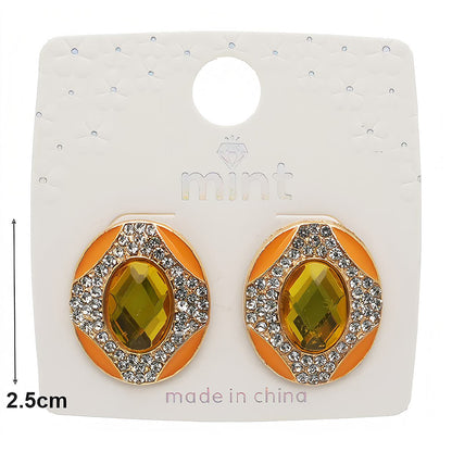 Enamel Rhinestone Oval Earring