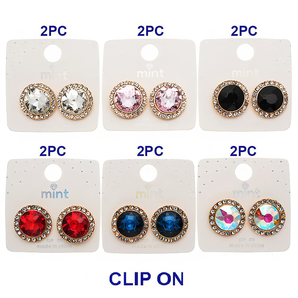 Clip On Halo Circle Crystal Earring