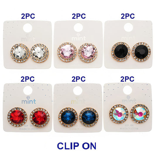 Clip On Halo Circle Crystal Earring