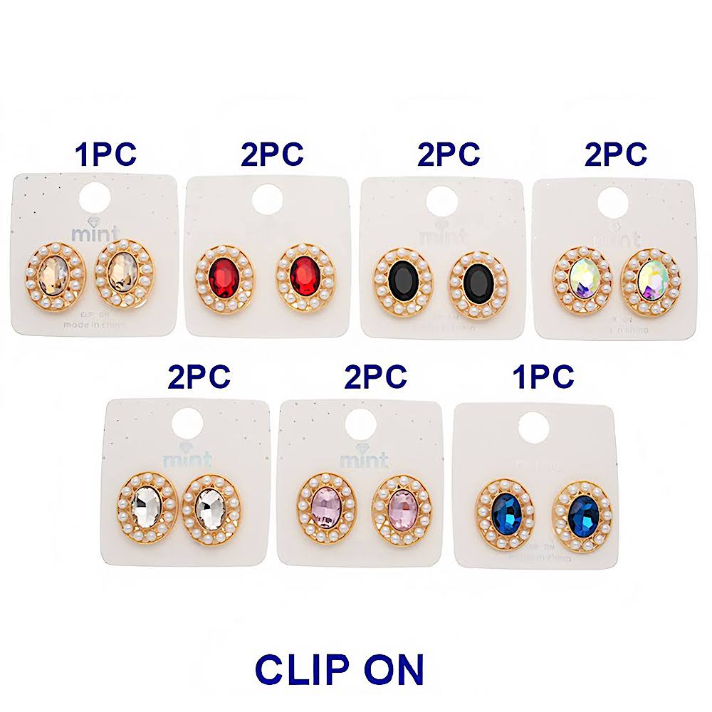 Clip On Pearl Halo Crystal Earring