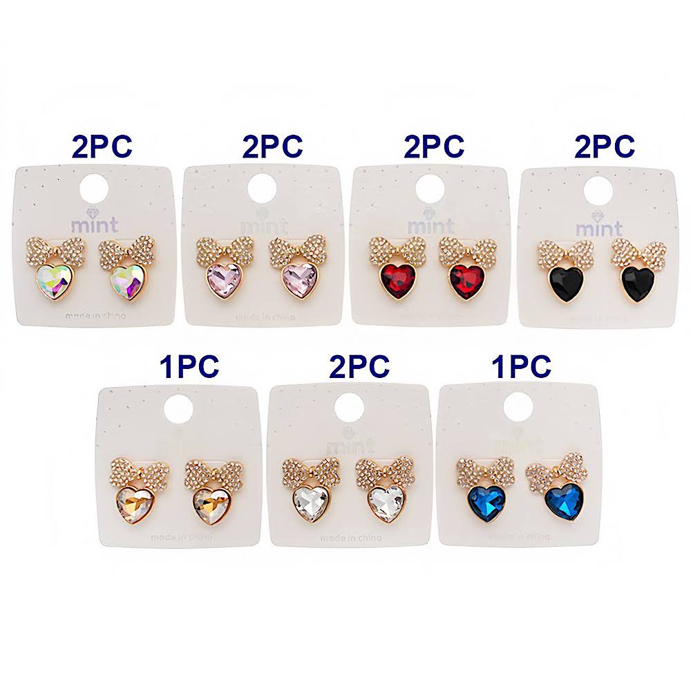 Crystal Heart & Rhinestone Bow Earring