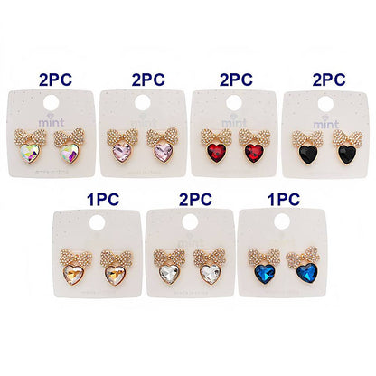 Crystal Heart & Rhinestone Bow Earring