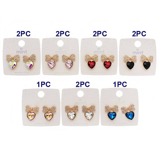 Crystal Heart & Rhinestone Bow Earring