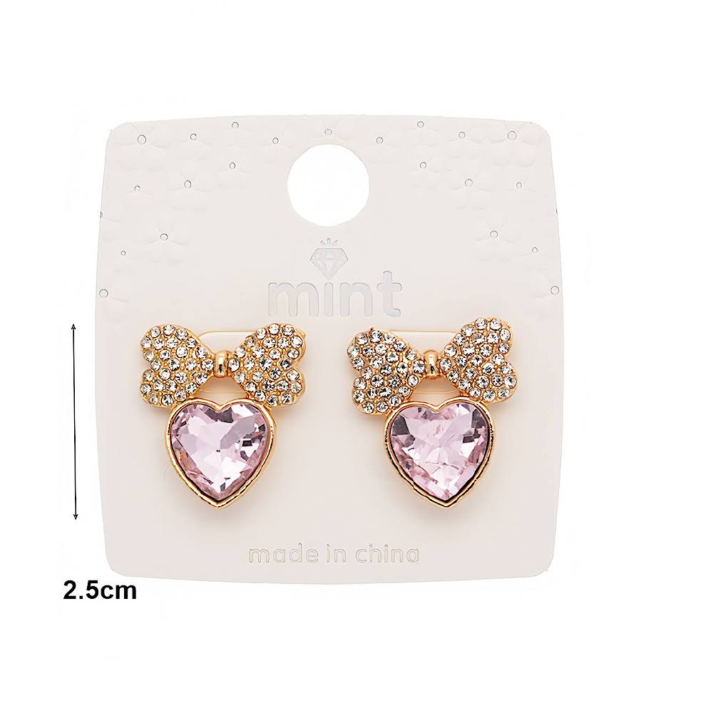 Crystal Heart & Rhinestone Bow Earring