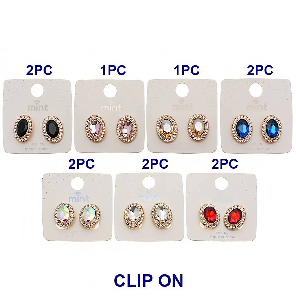 Clip On Halo Oval Crystal Earring