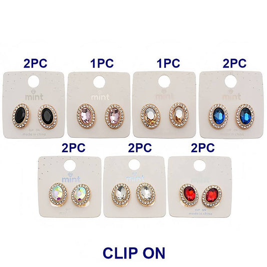 Clip On Halo Oval Crystal Earring