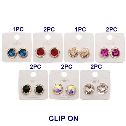 Clip On Halo Circle Crystal Earring