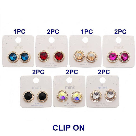 Clip On Halo Circle Crystal Earring