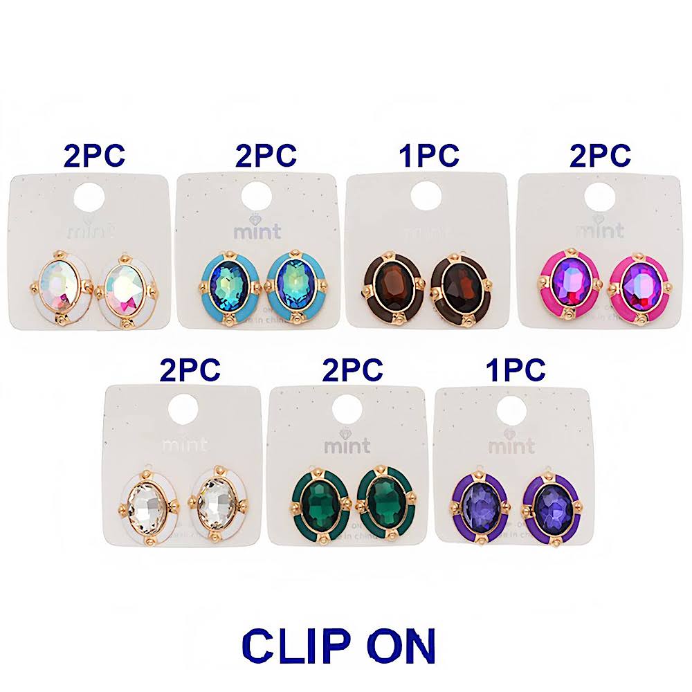 Clip On Enamel Crystal Earring
