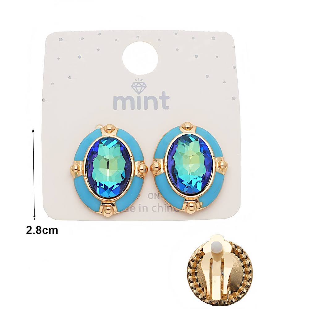 Clip On Enamel Crystal Earring