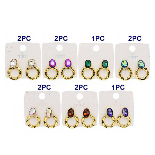 Crystal & Etched Hoop Drop Earring