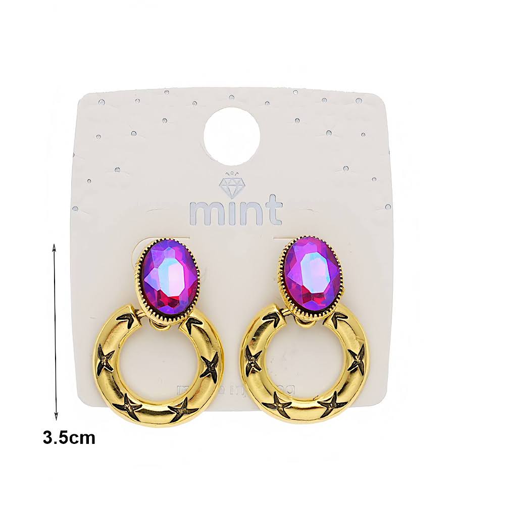 Crystal & Etched Hoop Drop Earring