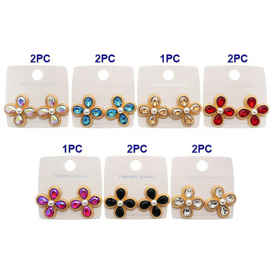 Crystal Flower Gold Trim Earring