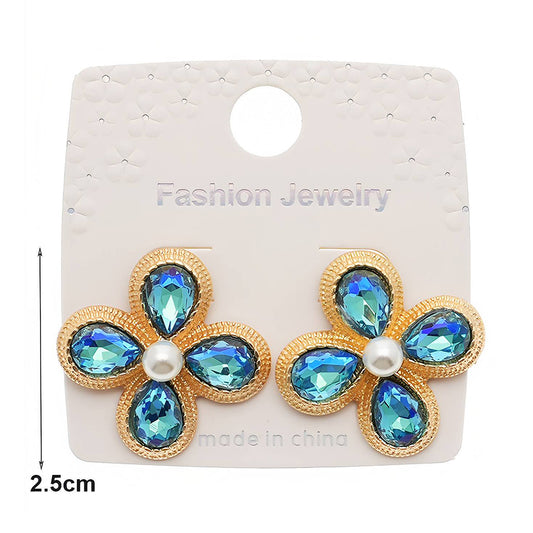 Crystal Flower Gold Trim Earring
