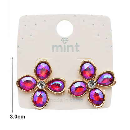 Crystal Flower Gold Trim Earring
