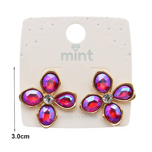 Crystal Flower Gold Trim Earring
