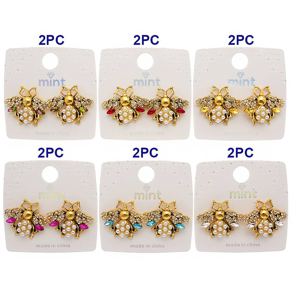 Rhinestone & Pearl Encrusted Winged Beetle Earring