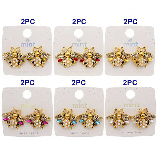 Rhinestone & Pearl Encrusted Winged Beetle Earring