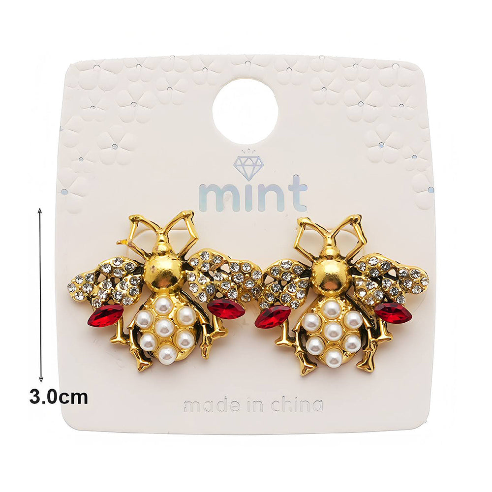 Rhinestone & Pearl Encrusted Winged Beetle Earring