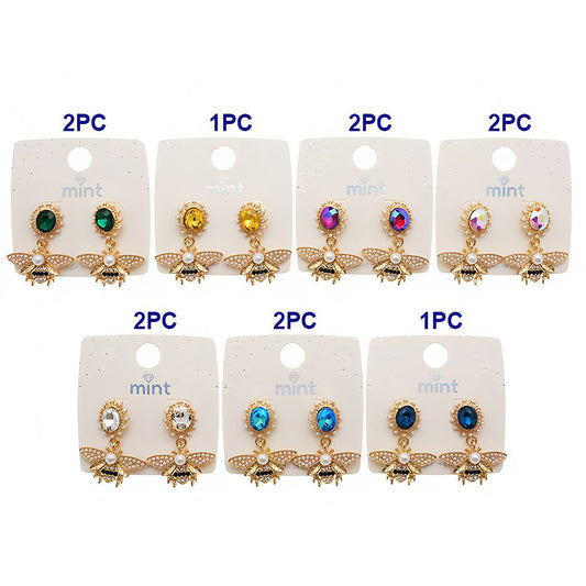 Crystal Sun & Pearl Honey Bee Drop Earring