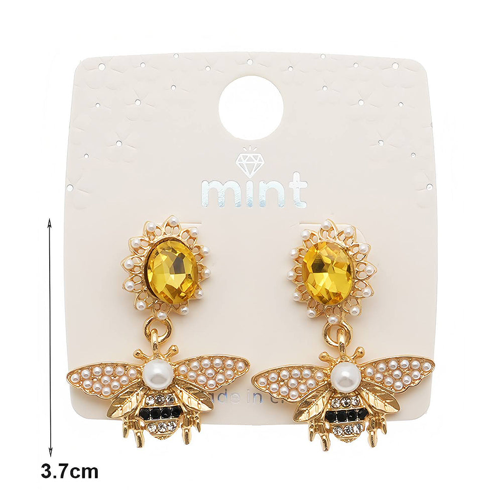 Crystal Sun & Pearl Honey Bee Drop Earring