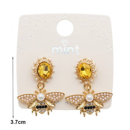 Crystal Sun & Pearl Honey Bee Drop Earring