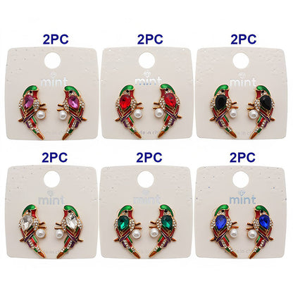 Enamel Crystal Parakeet Statement Earring