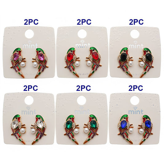 Enamel Crystal Parakeet Statement Earring