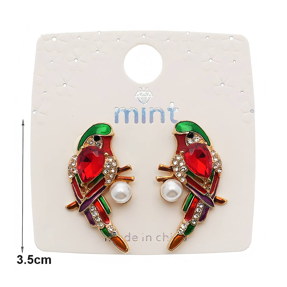 Enamel Crystal Parakeet Statement Earring