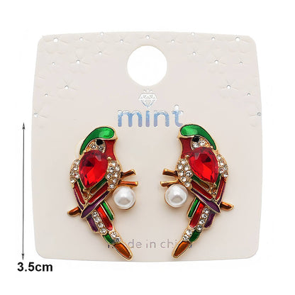 Enamel Crystal Parakeet Statement Earring